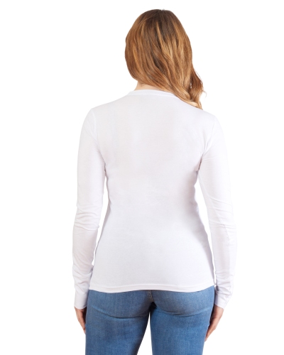 T-shirt bianca manica lunga con logo laterale donna