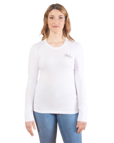 T-shirt bianca manica lunga con logo laterale donna