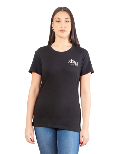 T-shirt nera con logo laterale donna