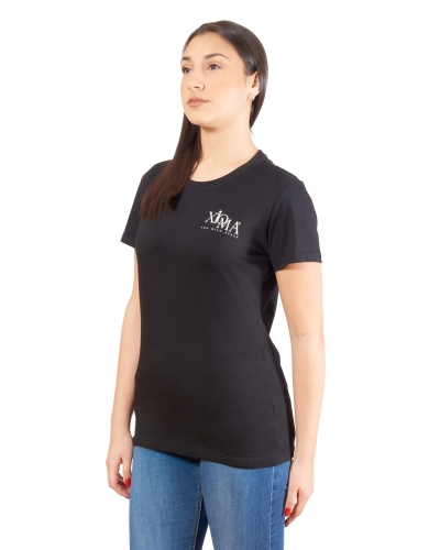 T-shirt nera con logo laterale donna
